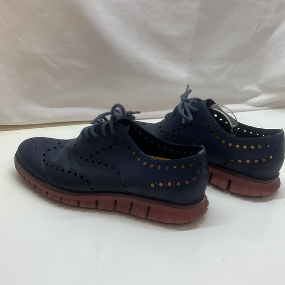 Cole Haan Navy ZEROGRAND Wingtip Oxford Leather & Canvas Eyelet Shoes Size 7 - Picture 6 of 10
